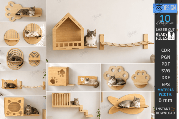 Download Cat Wall Shelves Laser Cut Bundle | Pets - Laser cut bundle Collection