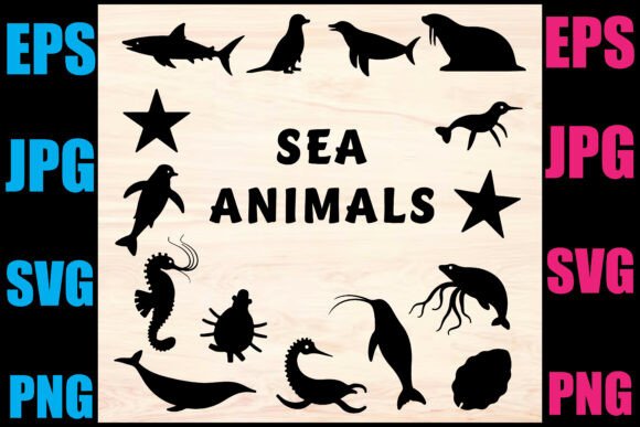 Download Sea Animals Silhouette Vector Set - Silhouette Collection