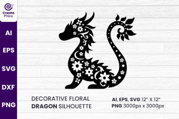 Download Decorative Floral Dragon Silhouette SVG - Silhouette Collection