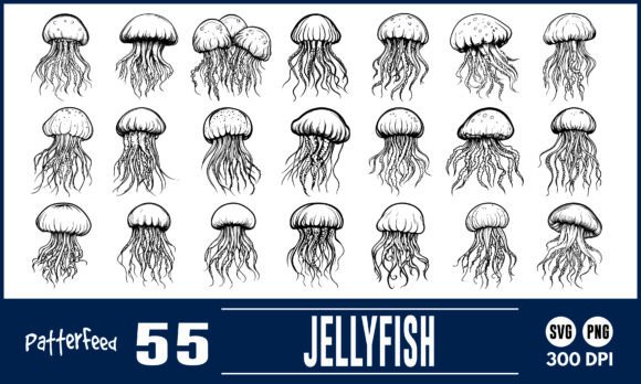 Download Jellyfish Svg Png Silhouette File Bundle - Silhouette Collection