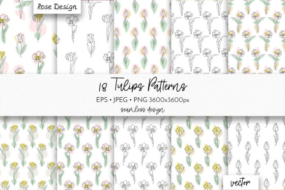 Download Line Art Tulips Floral Seamless Patterns - Premium Resources