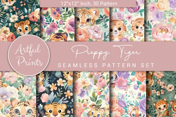 Download Preppy Tiger Seamless Pattern - Premium Bundle