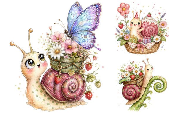 Download Whimsical Garden Snail Clipart Bundle - Snail Collection