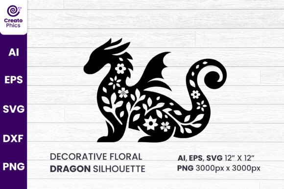 Download Decorative Floral Dragon Silhouette SVG - Silhouette Collection