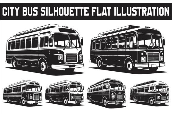 Download City Bus Silhouette Flat Illustration - Silhouette Collection