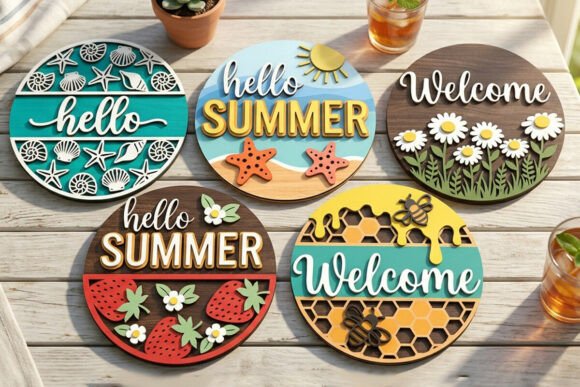 Download Summer Round Sign Laser Cut Bundle - Laser cut bundle Collection