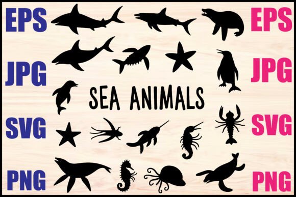 Download Sea Animals Silhouette Vector Set - Silhouette Collection