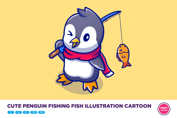 Download Cute Penguin Fishing Fish Illustration - Fish illustration Collection